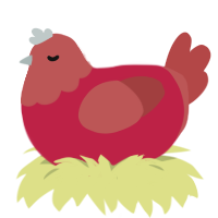 A crimson and red chicken with a head pattern