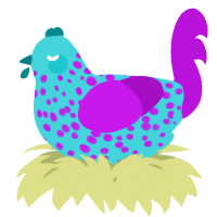 A aqua and amethyst chicken with a speckle pattern