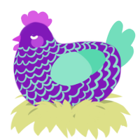 A violet and mint chicken with a lace pattern