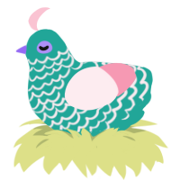Agnes, a turquoise and rose chicken with a lace pattern