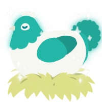 A white and turquoise chicken with a head pattern