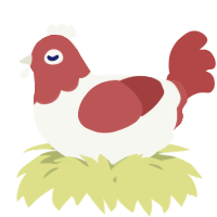 A white and red chicken with a head pattern
