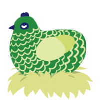 Tyler, a viridian and lemon chicken with a lace pattern