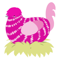 A fuchsia and pink chicken with a bar pattern