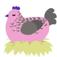 Grepi, a pink and grey chicken with a half-lace pattern