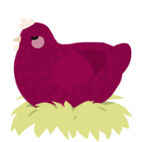 A maroon chicken with a speckle pattern