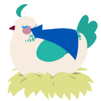 A cream and turquoise chicken with a neck-band pattern