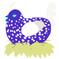 A indigo and white chicken with a speckle pattern