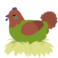 A chartreuse and russet chicken with a head pattern