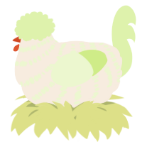 A cream and apple chicken with a bar pattern