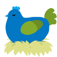 A sapphire and chartreuse chicken