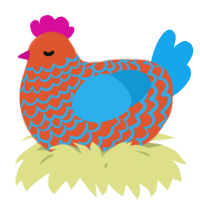 A vermilion and sky chicken with a lace pattern