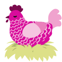 A fuchsia and pink chicken with a lace pattern
