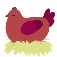 A red and maroon chicken
