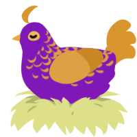 A violet and orange chicken with a half-lace pattern