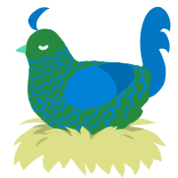 A viridian and sapphire chicken with a lace pattern