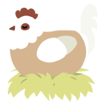 A beige and white chicken with a head pattern