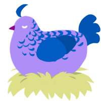A lilac and ultramarine chicken with a half-lace pattern