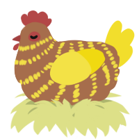 A brown and yellow chicken with a bar pattern