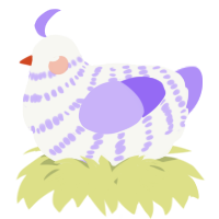 A white and lilac chicken with a bar pattern