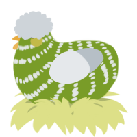 A chartreuse and mist chicken with a bar pattern
