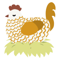 A white and ochre chicken with a lace pattern