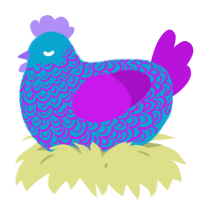 A cerulean and amethyst chicken with a double-lace pattern