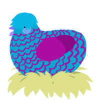 A cerulean and plum chicken with a lace pattern