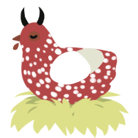 A red and white chicken with a speckle pattern
