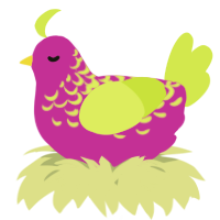 A amethyst and lime chicken with a half-lace pattern