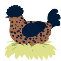 A brown and tumblr chicken with a speckle pattern