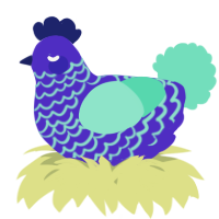 A indigo and mint chicken with a lace pattern