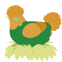 A viridian and orange chicken with a head pattern