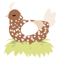 A brown and cream chicken with a speckle pattern
