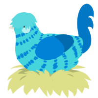 cassia, a aqua and sapphire chicken with a bar pattern