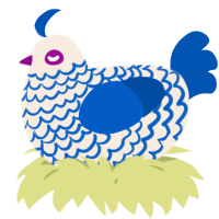 A cream and ultramarine chicken with a lace pattern