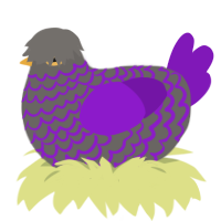A grey and violet chicken with a lace pattern