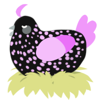 A black and lavender chicken with a speckle pattern