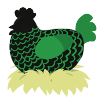 A black and viridian chicken with a lace pattern