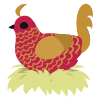 A crimson and gold chicken with a lace pattern