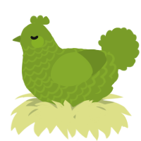 A chartreuse chicken with a lace pattern