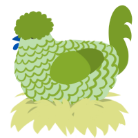 A gluppy and chartreuse chicken with a lace pattern