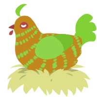 A ochre and grass chicken with a bar pattern