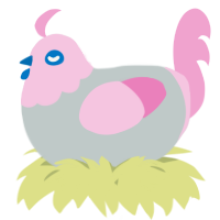 A silver and pink chicken with a head pattern