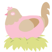 A rose and beige chicken with a head pattern