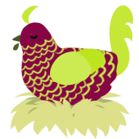 A maroon and lime chicken with a lace pattern