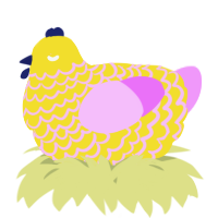 A yellow and lavender chicken with a lace pattern