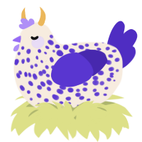 A cream and indigo chicken with a speckle pattern