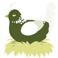 A olive and white chicken with a neck-speckle pattern