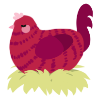 A crimson and maroon chicken with a bar pattern